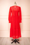 Christina Red Lace Midi Dress w/ Long Sleeves | Boutique 1861 back view