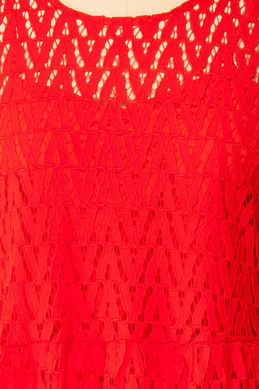 Christina Red Lace Midi Dress w/ Long Sleeves