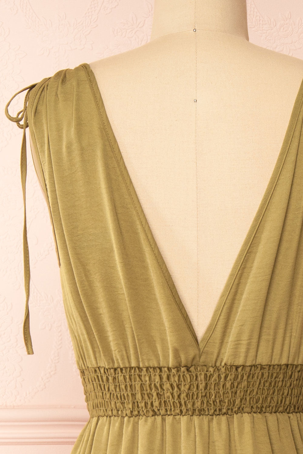 Cidra Khaki Maxi Dress w/ V-neck | Boutique 1861  back