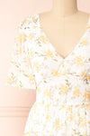 Cillian Yellow Floral Midi Dress w/ Fabric Belt | Boutique 1861 front close-up