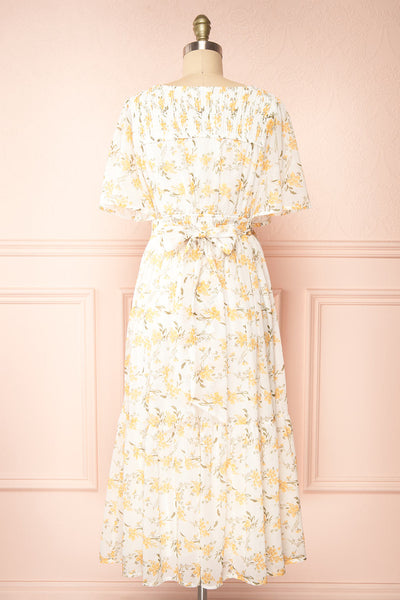 Cillian Yellow Floral Midi Dress w/ Fabric Belt | Boutique 1861 back view
