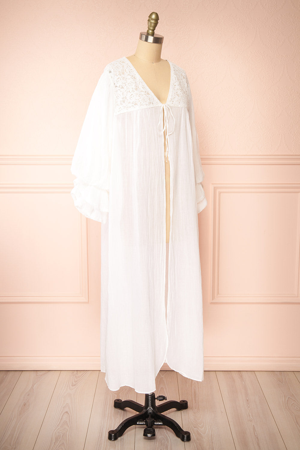 Cindy White Long-Sleeved Dressing Gown | Boutique 1861  side view