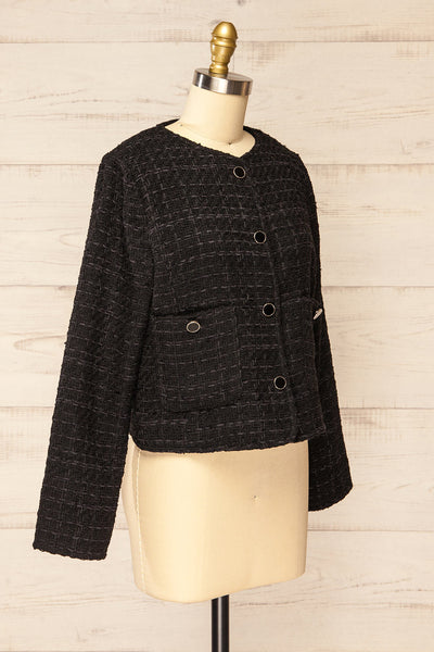 Citadine Black Tweed Jacket w/ Front Pockets | La petite garçonne side view