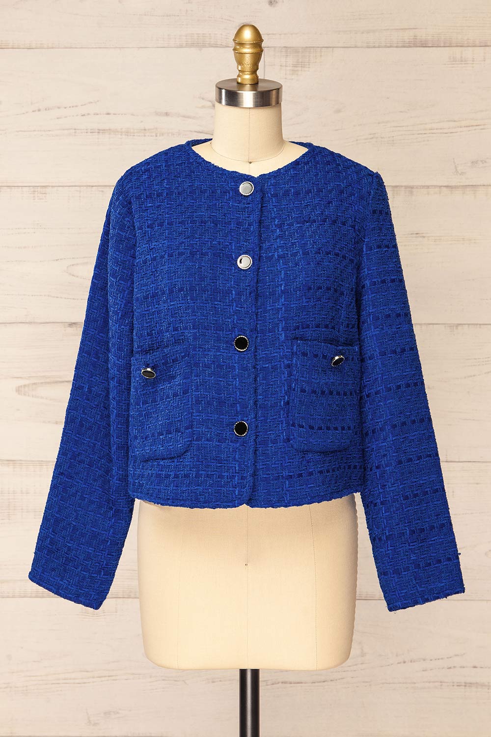 Citadine Blue Tweed Jacket w/ Front Pockets | La petite garçonne front view