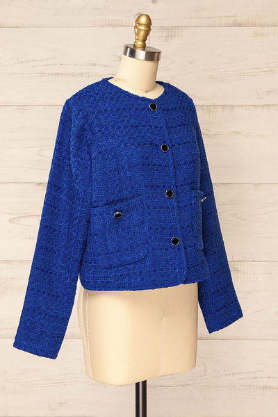 Citadine Blue Tweed Jacket w/ Front Pockets | La petite garçonne side view