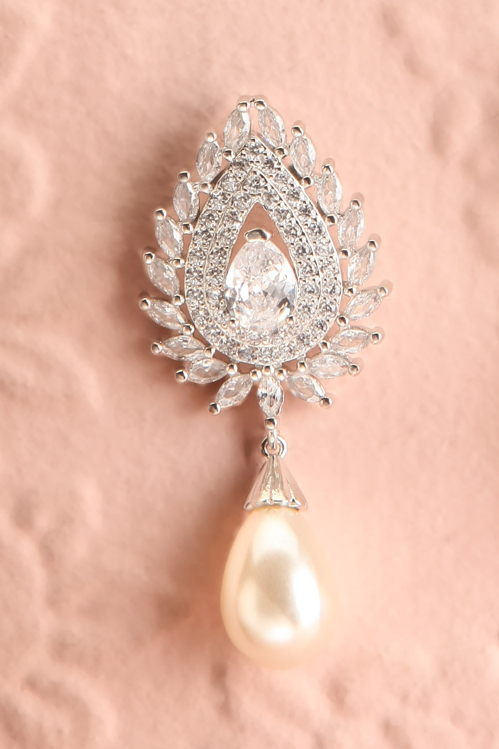 Claing Crystal Pendant Earrings w/ Pearl | Boudoir 1861 close-up