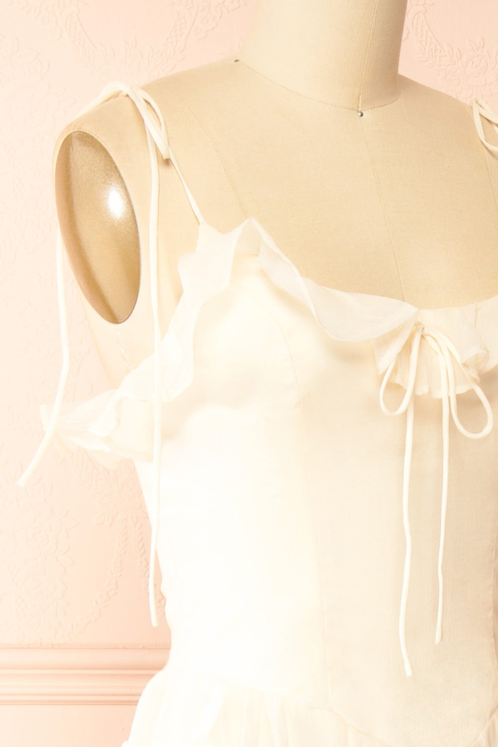 Claribel Cream Midi Dress with Floral-Embellishment | Boutique 1861 side