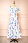 Claudia White Maxi Dress w/ Blue Floral Pattern | Boutique 1861 fornt view
