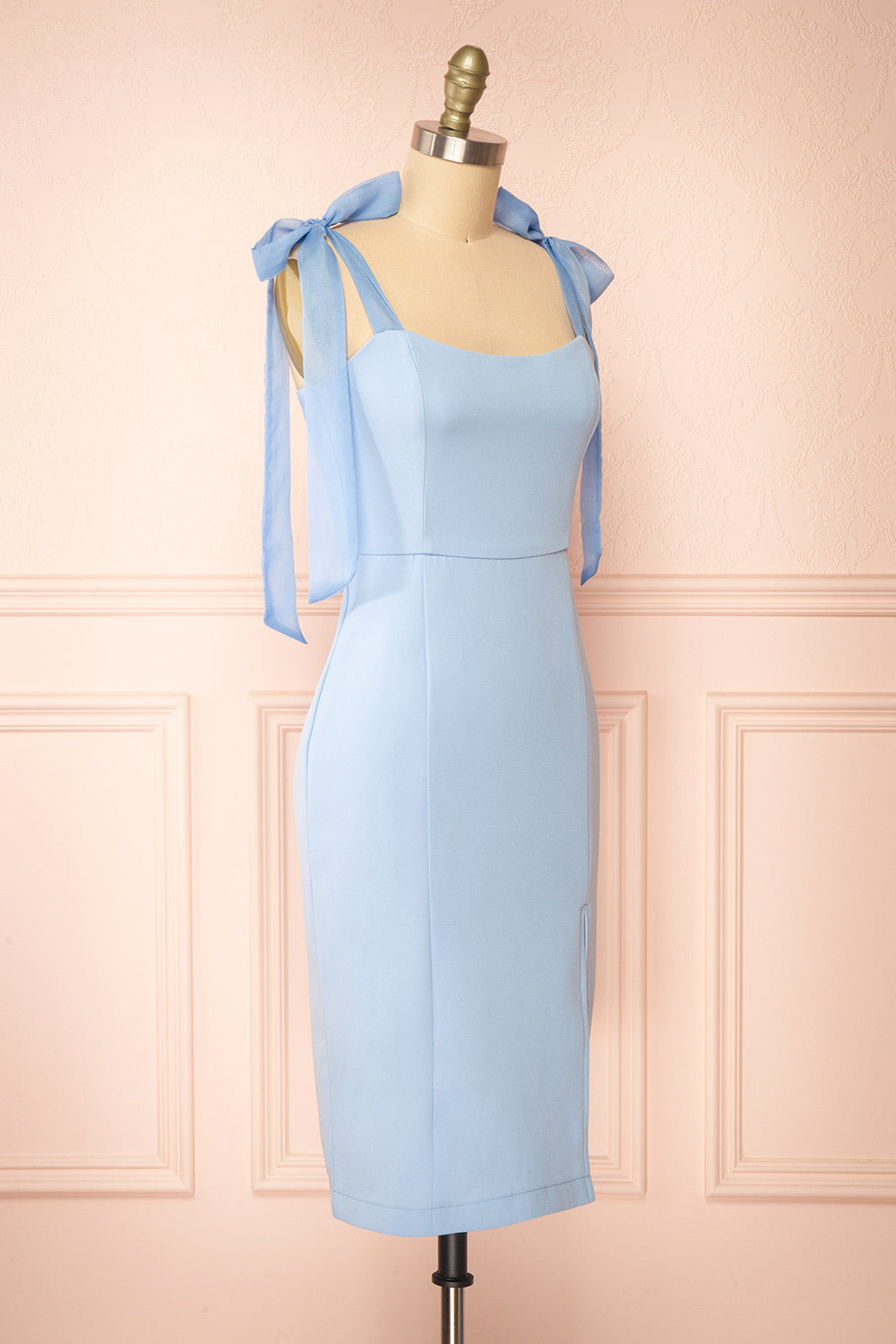 Claudy Short Blue Dress w/ Bow Straps | Boutique 1861 side view