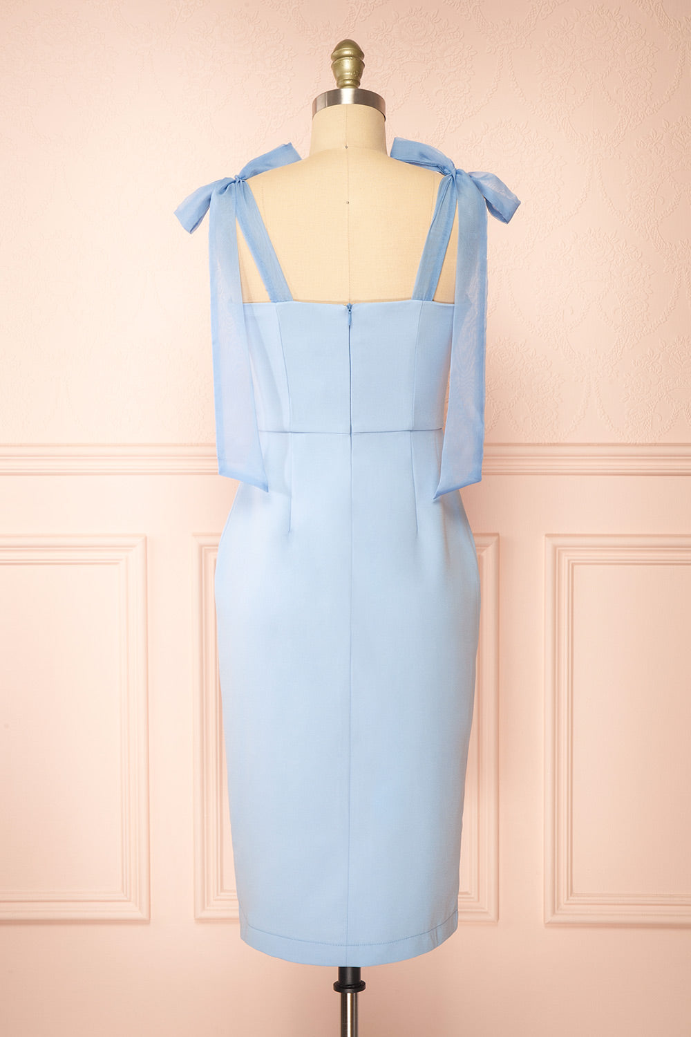 Claudy Short Blue Dress w/ Bow Straps | Boutique 1861 back view