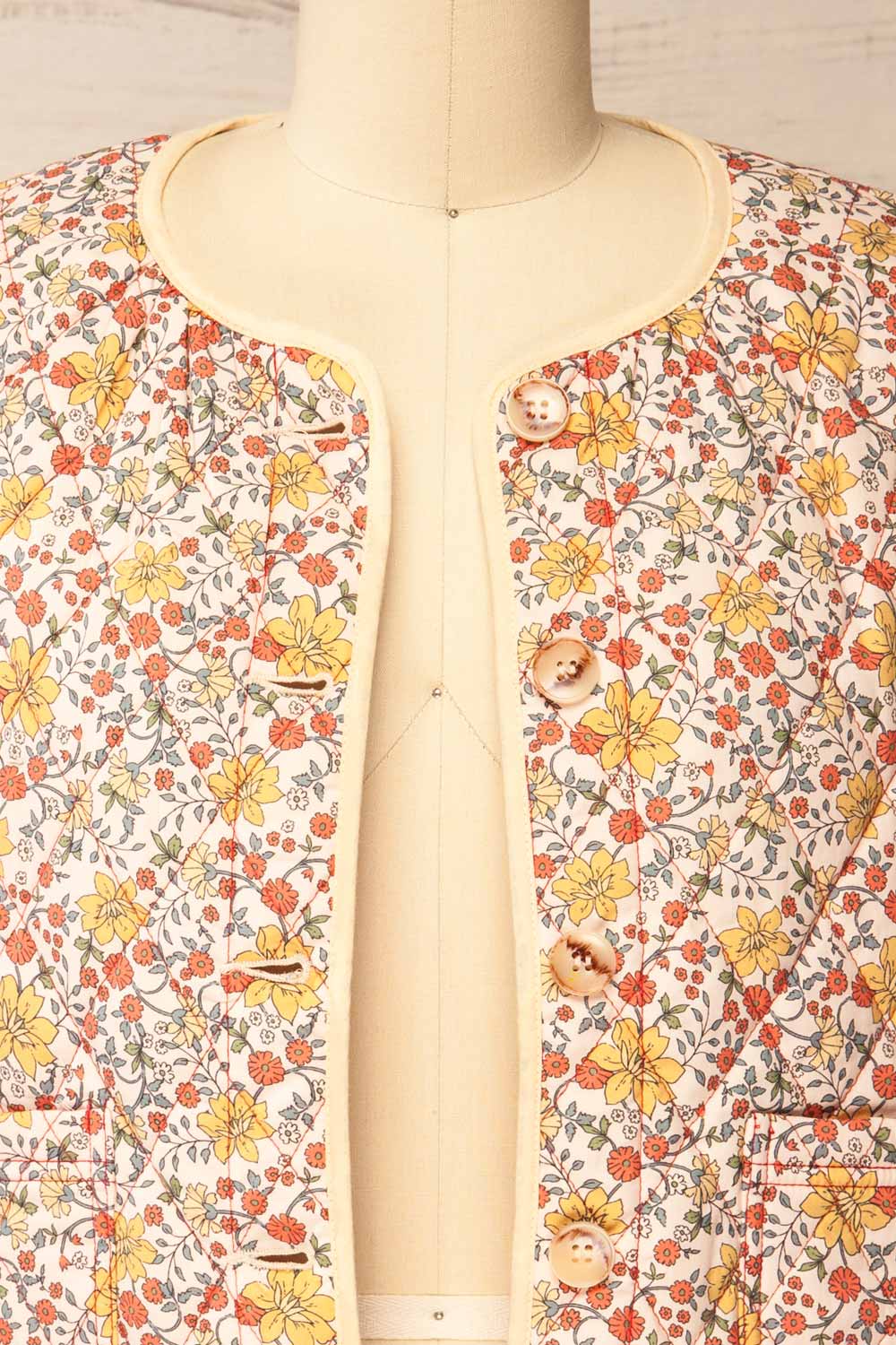 Claverton Quilted Floral Vest | La petite garçonne open close-up