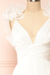 Clemence Long White Dress w/ Ruffled Straps | Boudoir 1861  front close-up