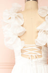 Clemence Long White Dress w/ Ruffled Straps | Boudoir 1861  back close-up