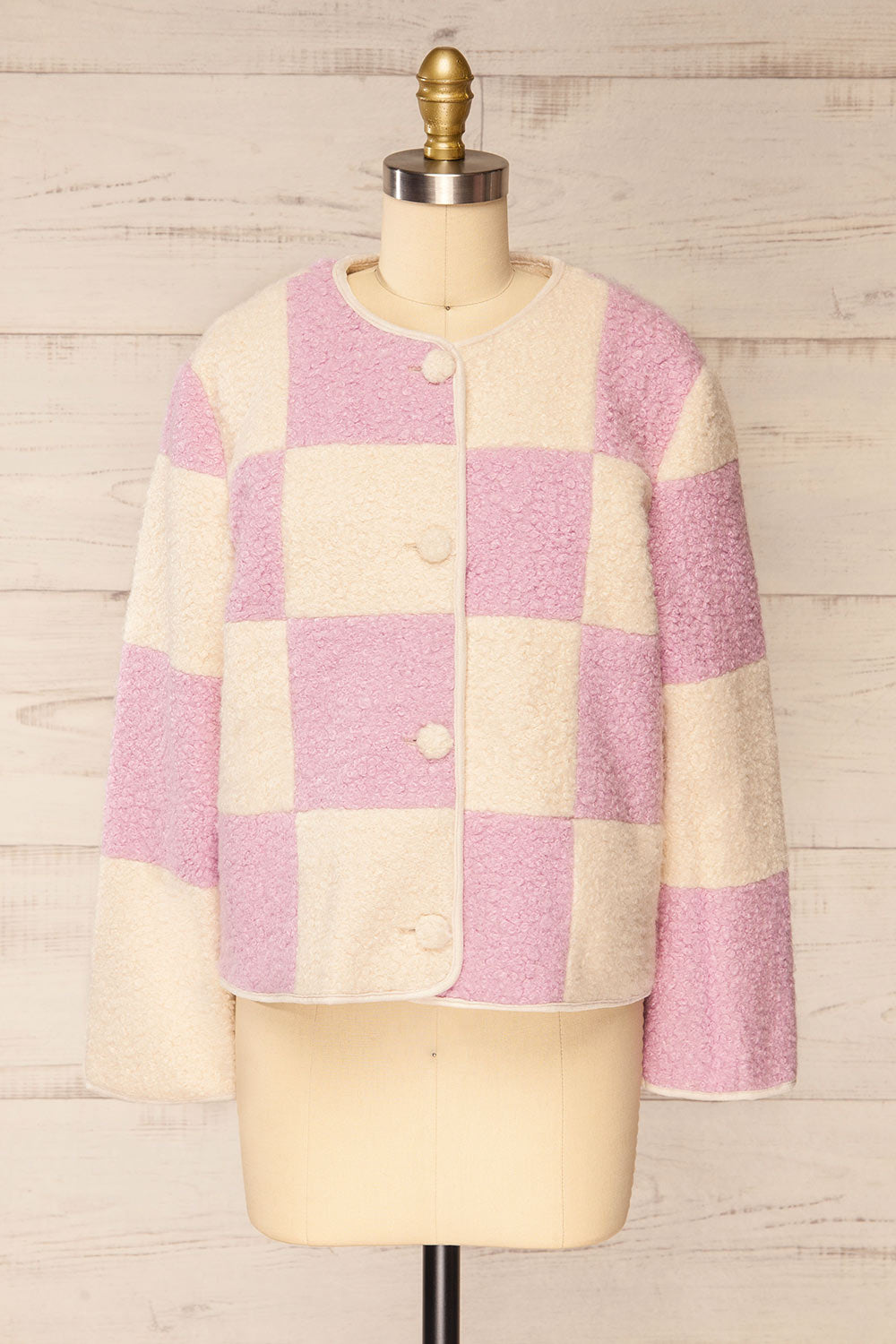 Clervie Knit Square Patterned Coat | La petite garçonne front view