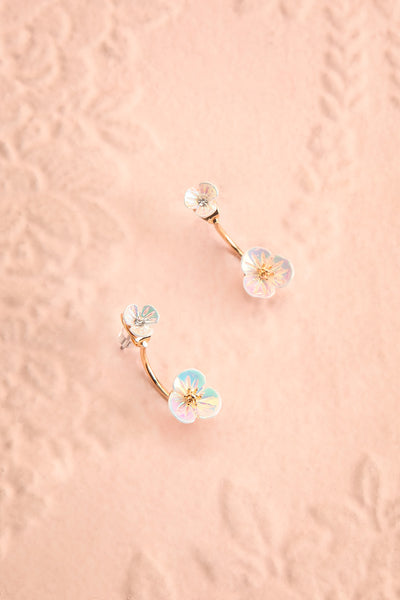 Clio Iridescent Flower Front Back Earrings | Boutique 1861