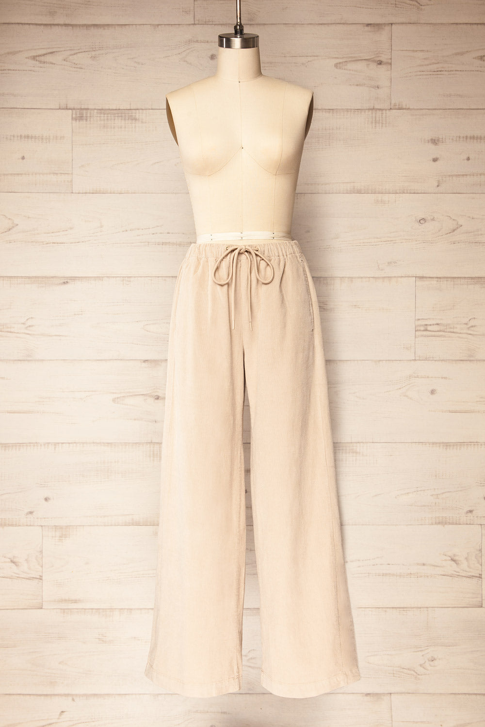 Clovis Beige Corduroy Pants with Adjustable Cord | La petite garçonne front