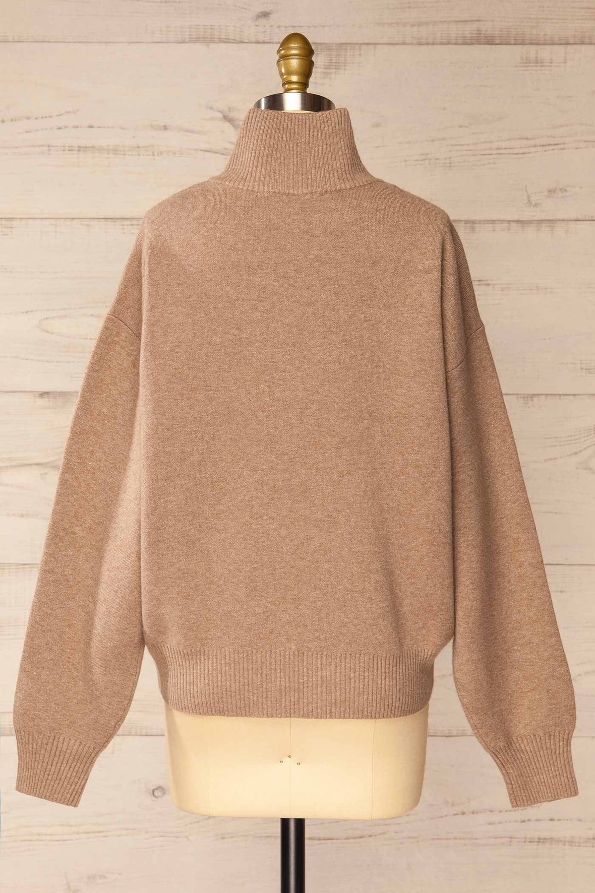 back view of Coari Taupe Quarter-Zip Knit Sweater at La petite garçonne