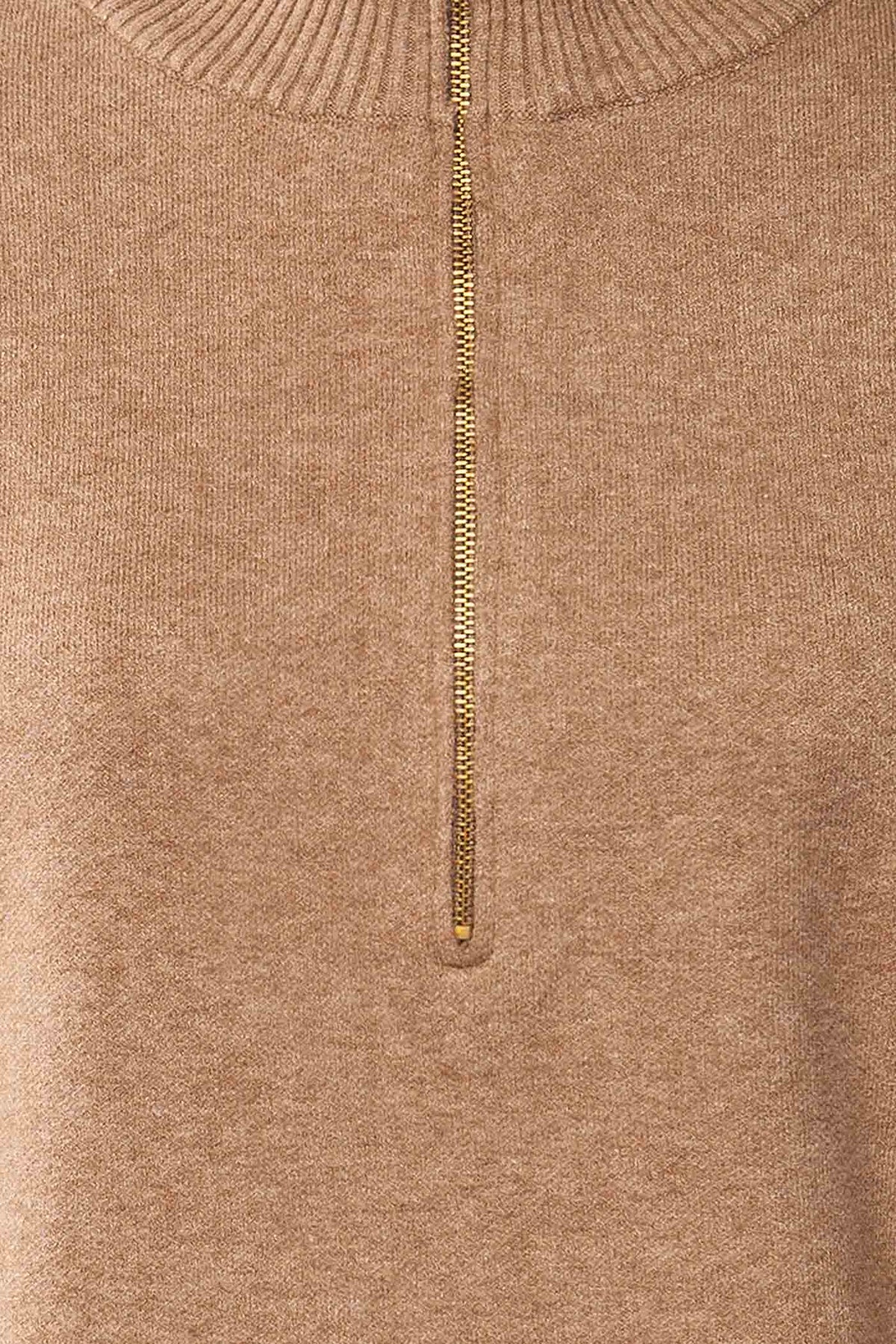 fabric view of Coari Taupe Quarter-Zip Knit Sweater at La petite garçonne