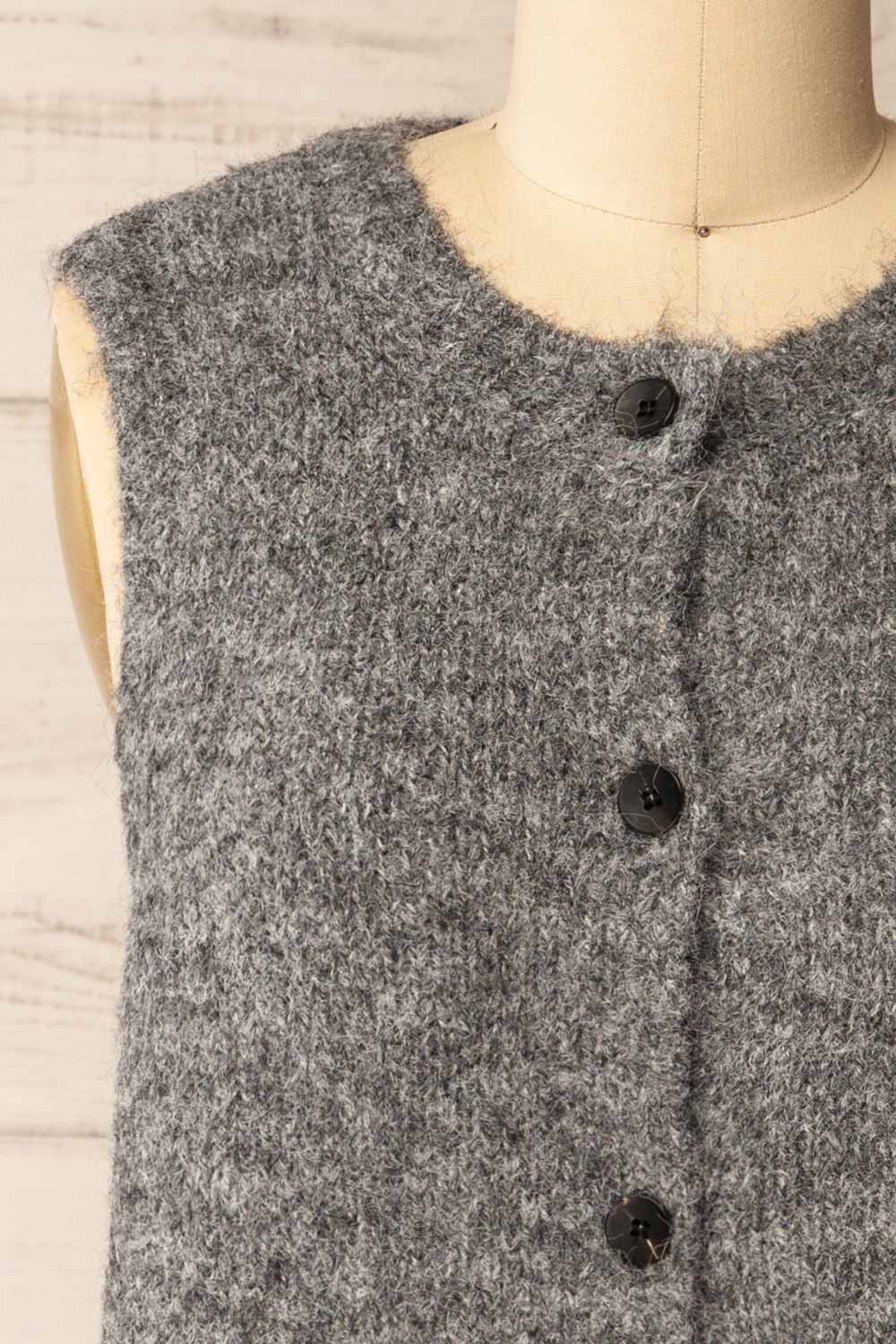 Cobar Grey Fluffy Knitted Button-Up Vest | La petite garçonne front