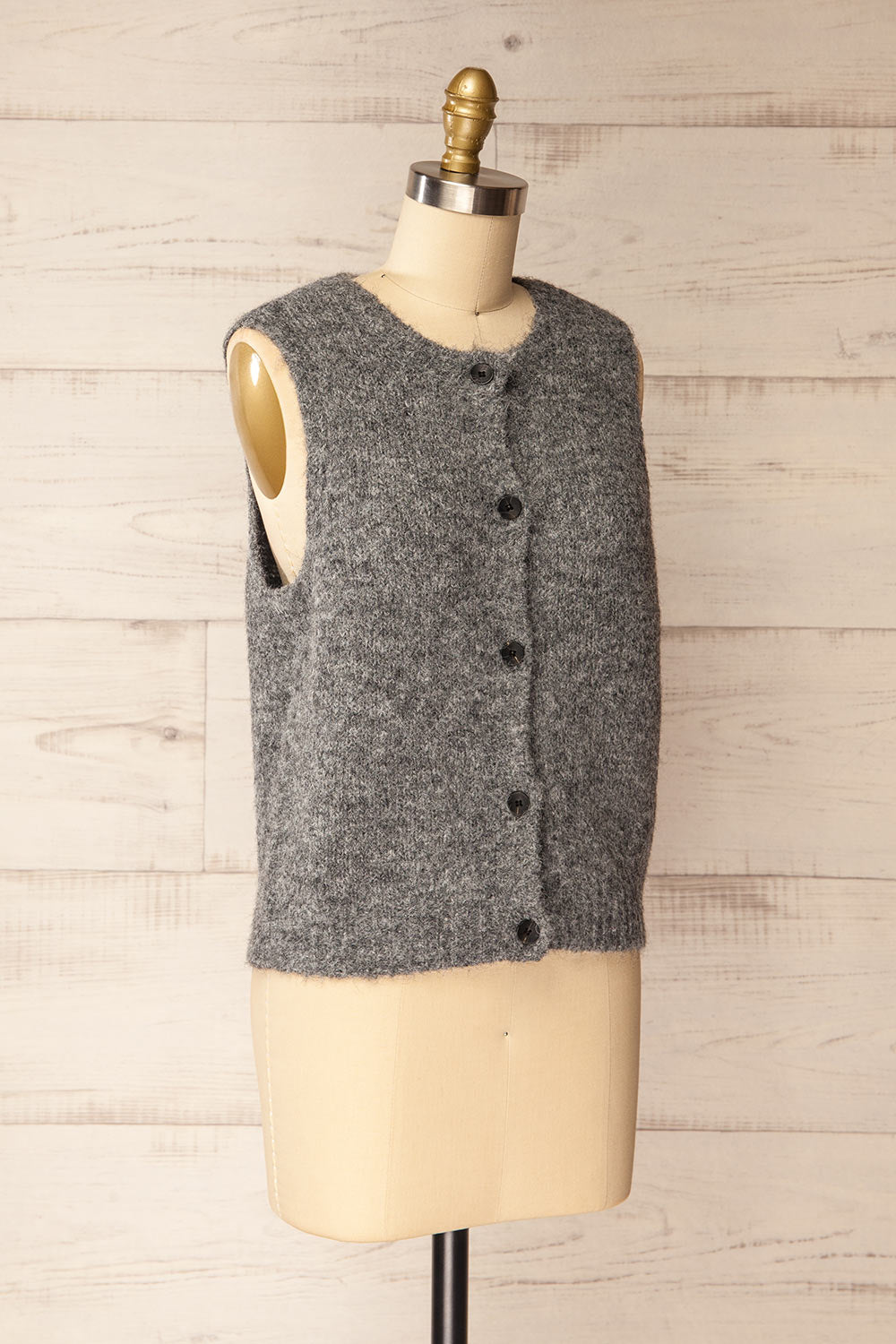 Cobar Grey Fluffy Knitted Button-Up Vest | La petite garçonne side view