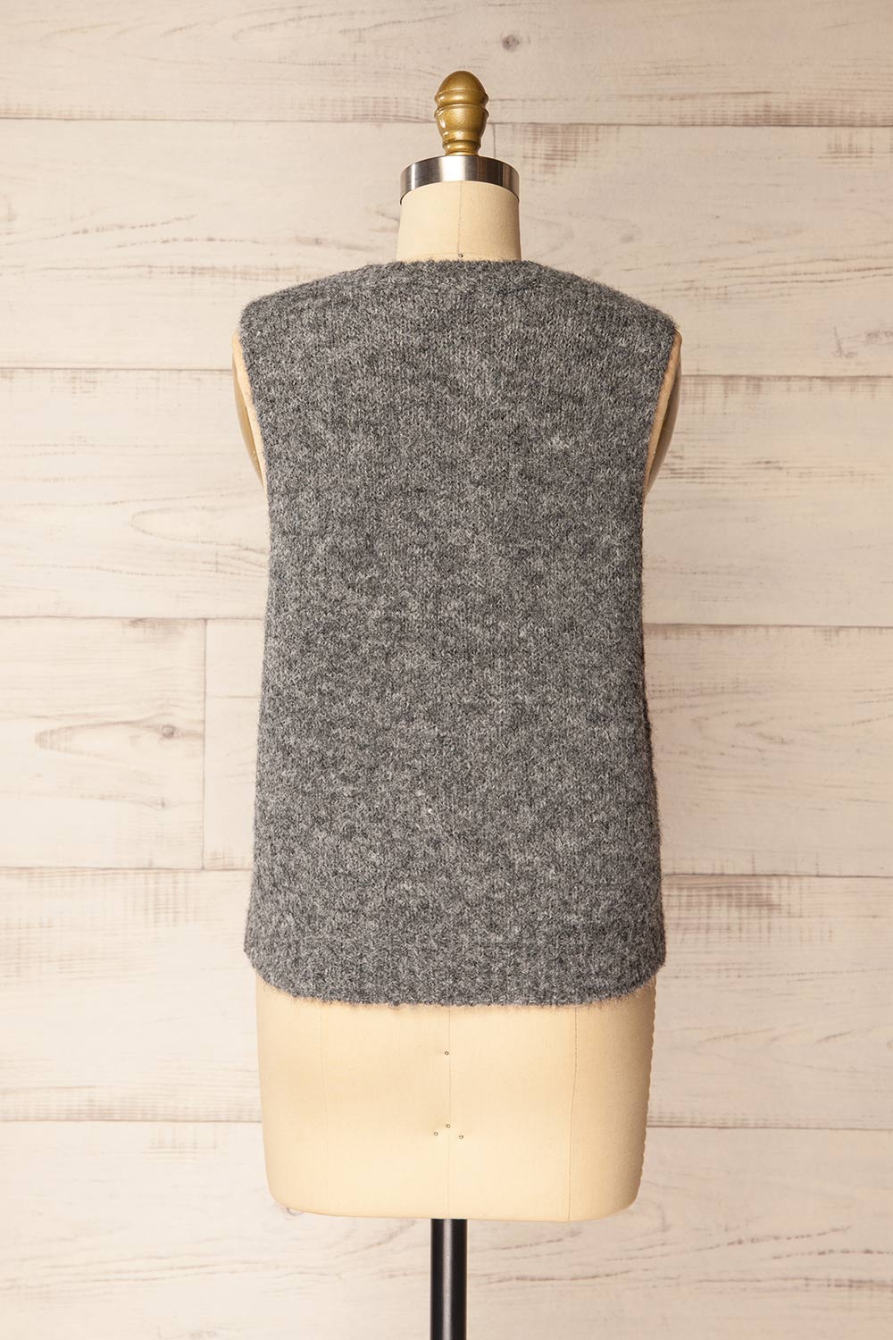 Cobar Grey Fluffy Knitted Button-Up Vest | La petite garçonne back view