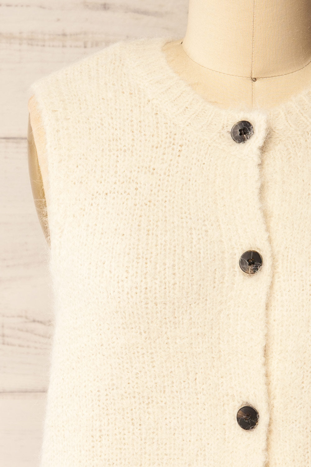 Cobar Ivory Fluffy Knitted Button-Up Vest | La petite garçonne front