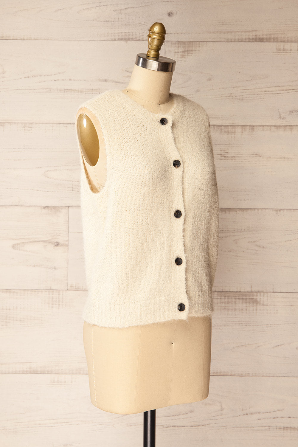 Cobar Ivory Fluffy Knitted Button-Up Vest | La petite garçonne side view
