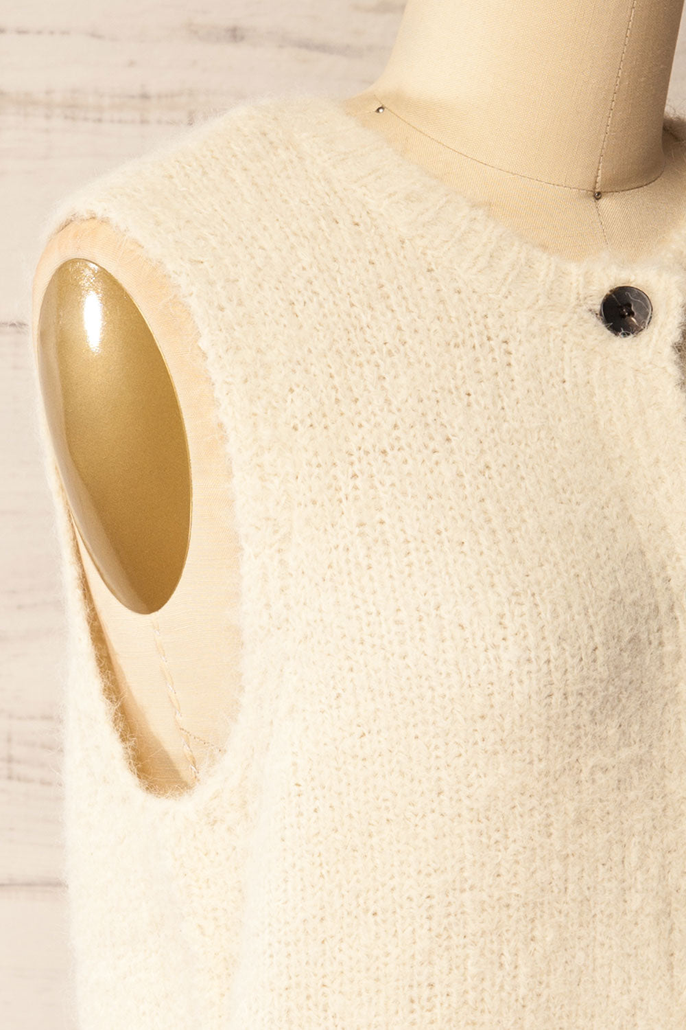 Cobar Ivory Fluffy Knitted Button-Up Vest | La petite garçonne side