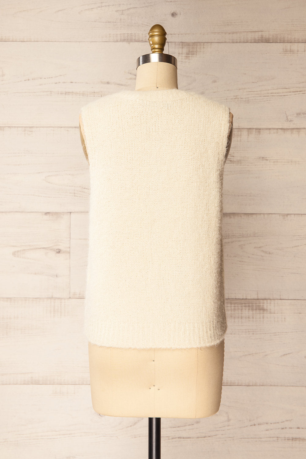Cobar Ivory Fluffy Knitted Button-Up Vest | La petite garçonne back view