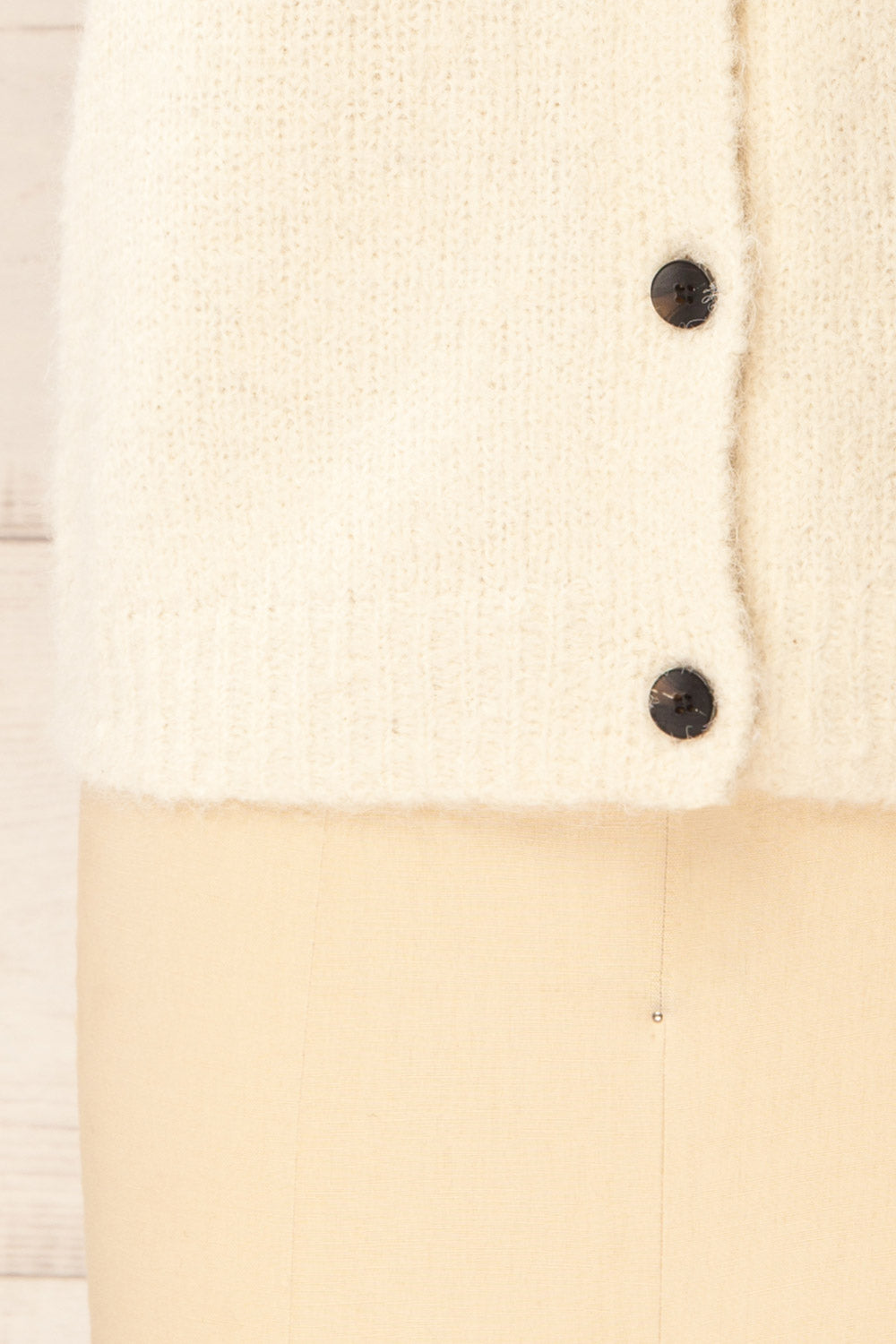 Cobar Ivory Fluffy Knitted Button-Up Vest | La petite garçonne bottom