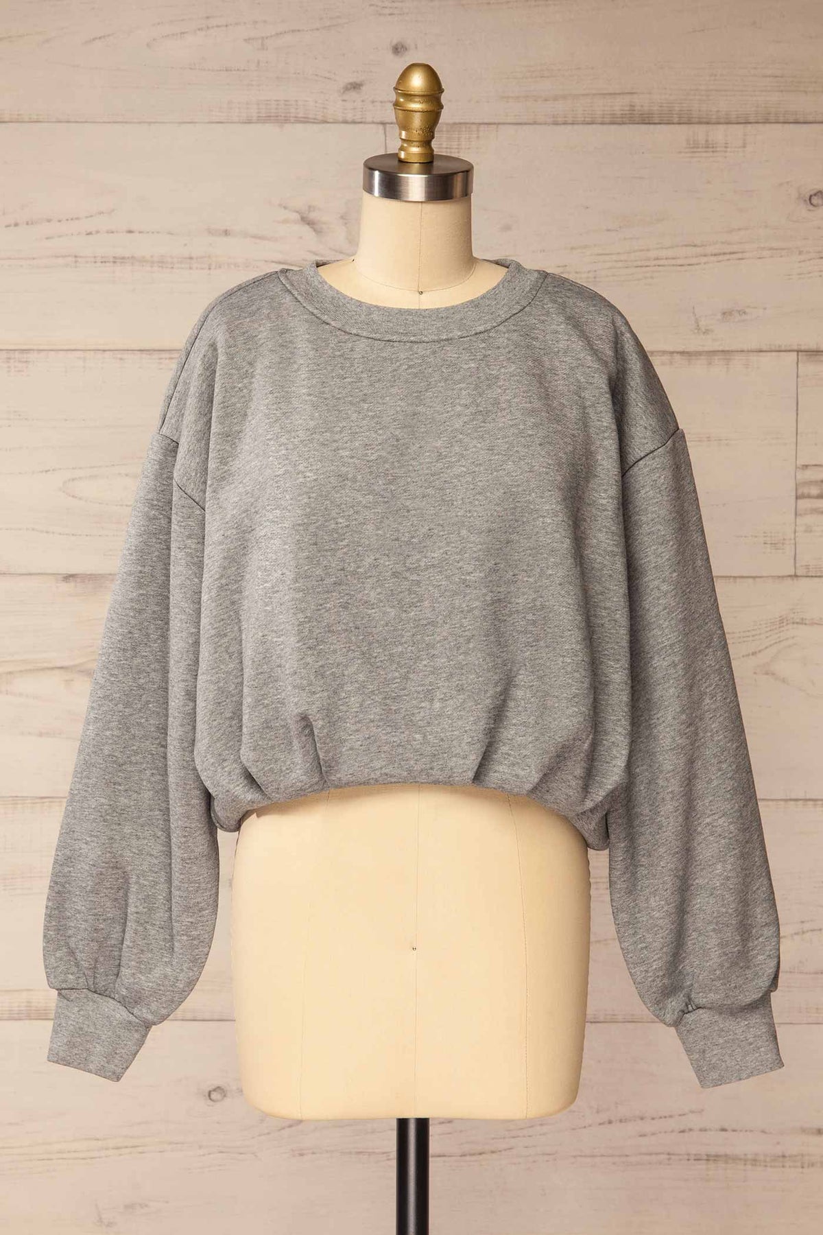 front view of Cobija Grey Cropped Sweatshirt with Elastic Hem at La petite garçonne