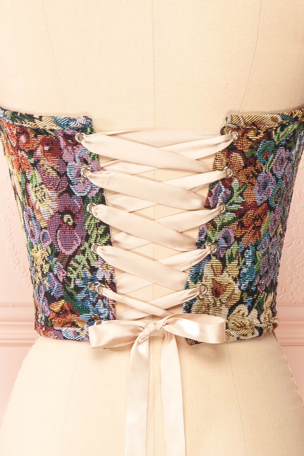 Brown Floral Lace-Up Strapless Boned Bustier Coset Top – Dreamdressy