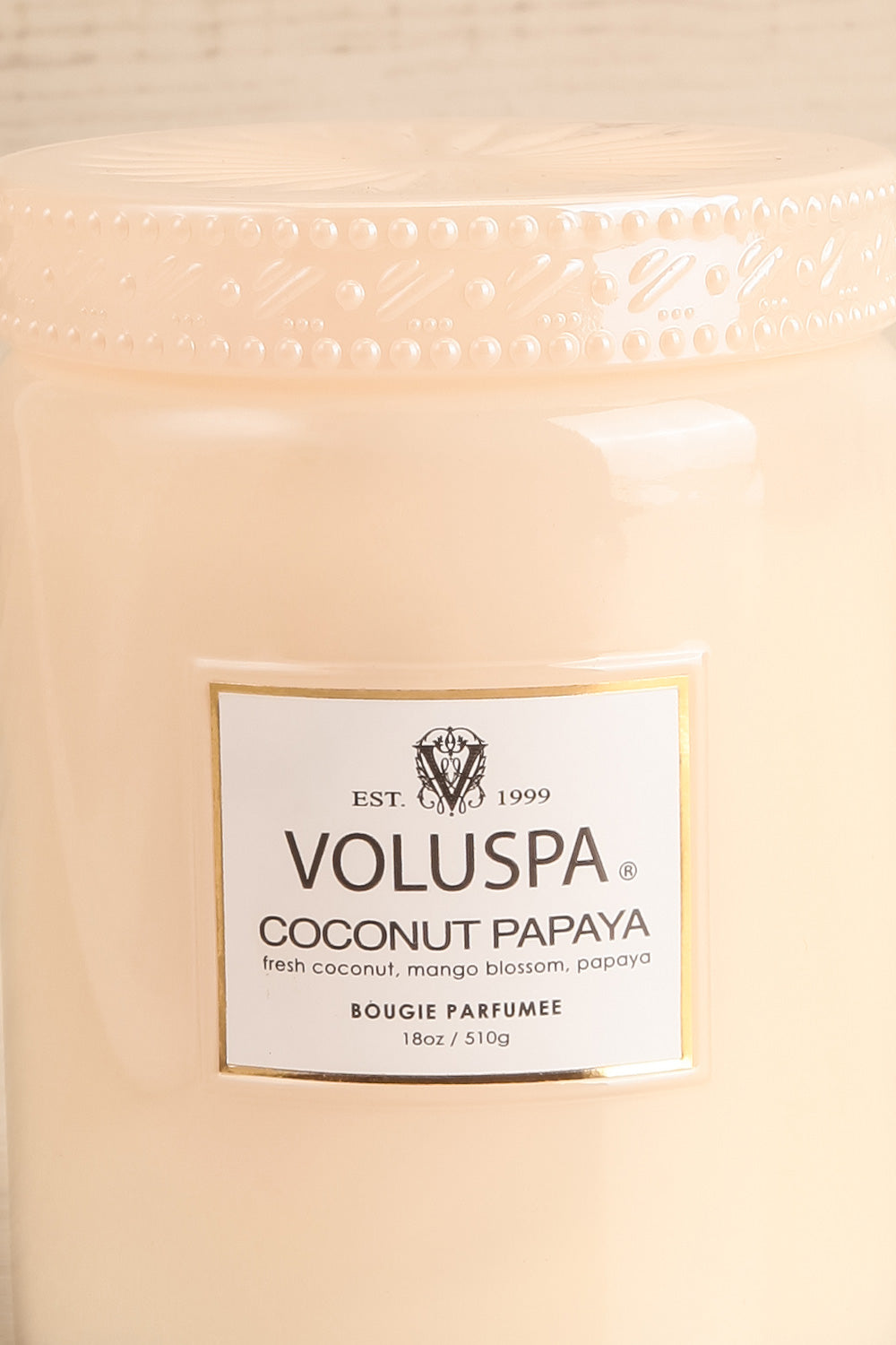 Coconut Papaya Large Jar Candle by Voluspa | Maison garçonne close-up