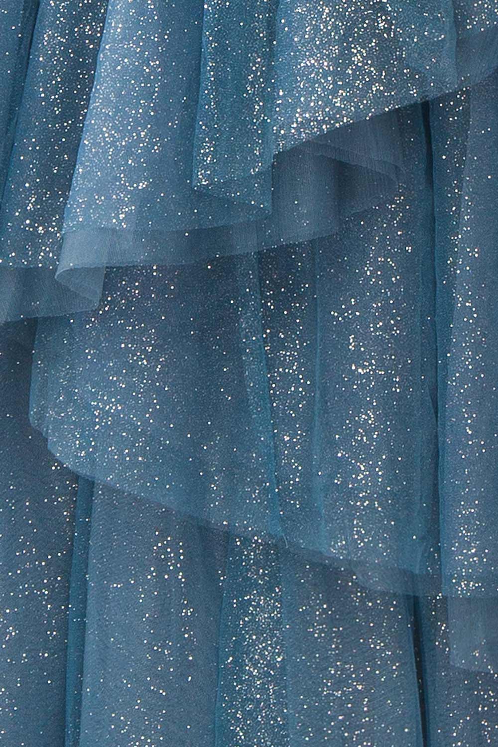 Cody Blue Grey Maxi One Shoulder Dress with Glitters | Boutique 1861 fabric 