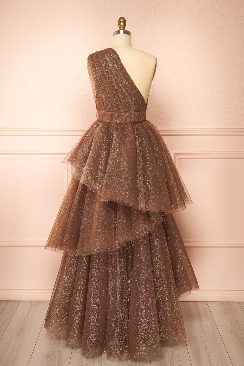 Cody Brown Maxi One Shoulder Dress with Glitters | Boutique 1861 back view