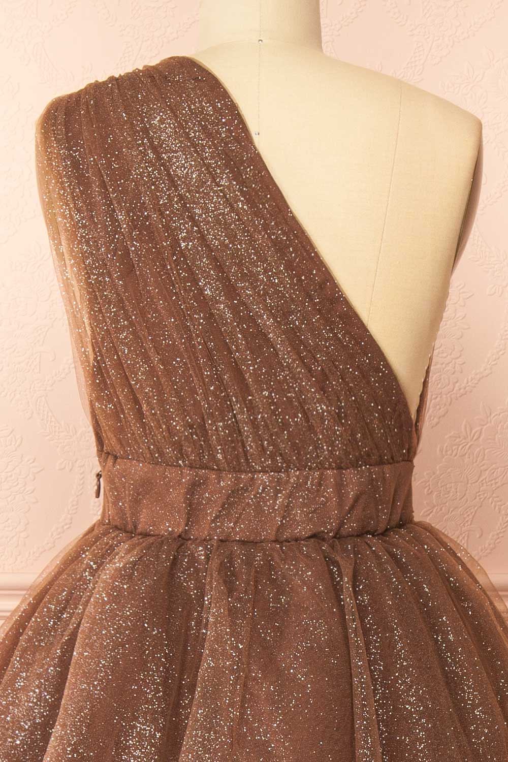 Cody Brown Maxi One Shoulder Dress with Glitters | Boutique 1861 back