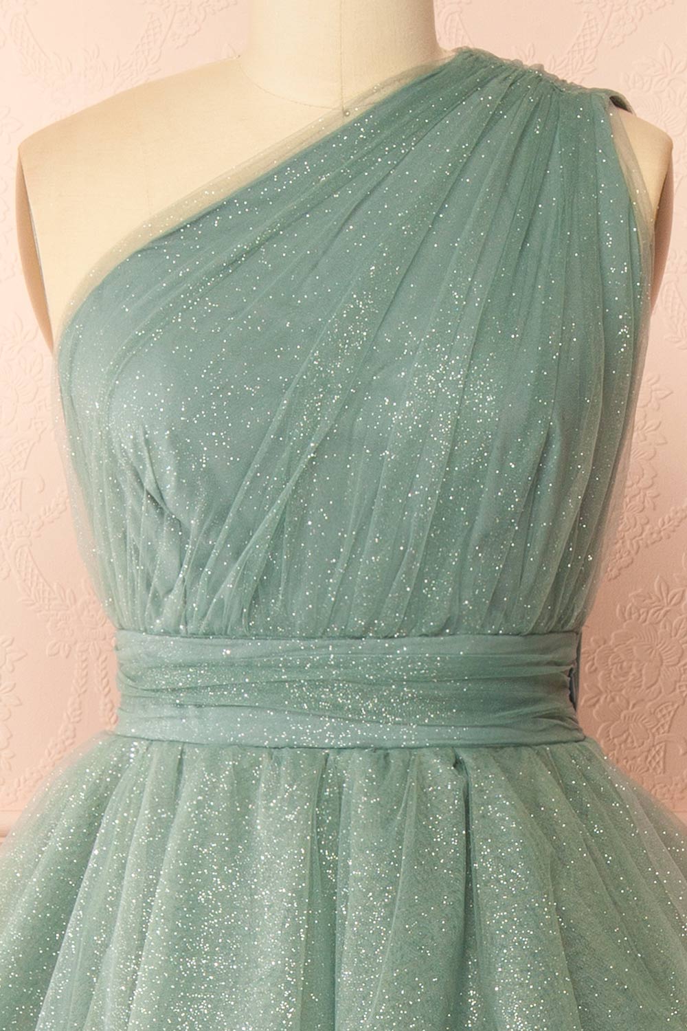 Cody Teal Maxi One Shoulder Dress with Glitters | Boutique 1861 front
