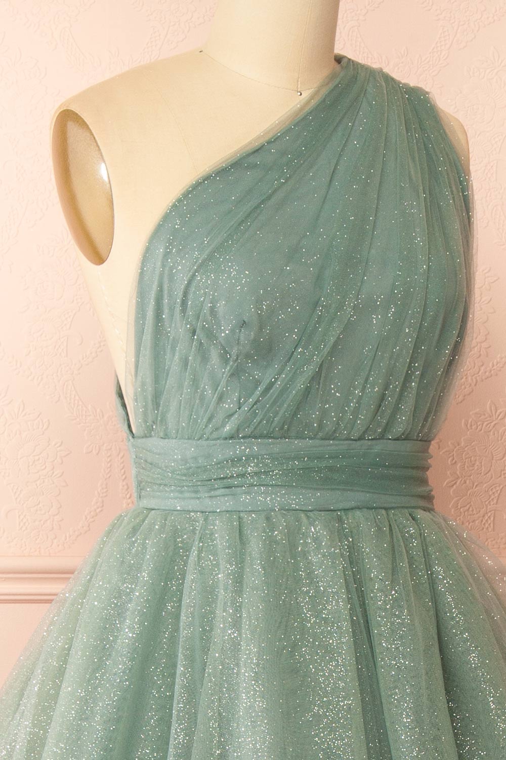 Cody Teal Maxi One Shoulder Dress with Glitters | Boutique 1861 side