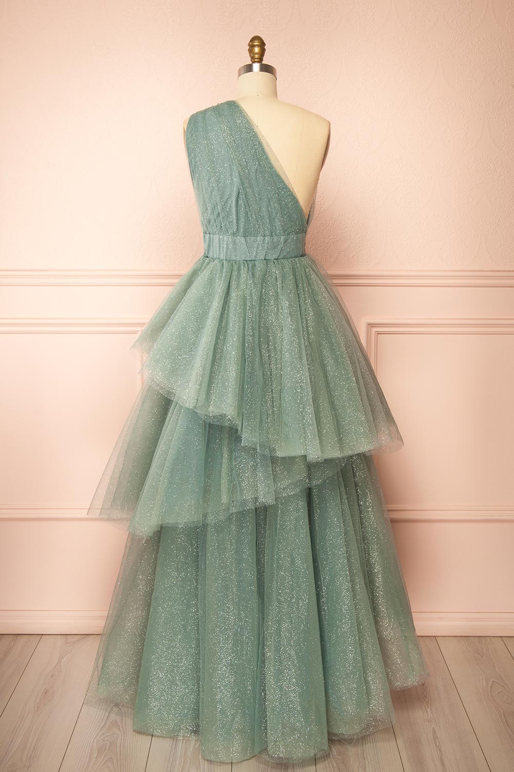 Cody Teal Maxi One Shoulder Dress with Glitters | Boutique 1861 back view