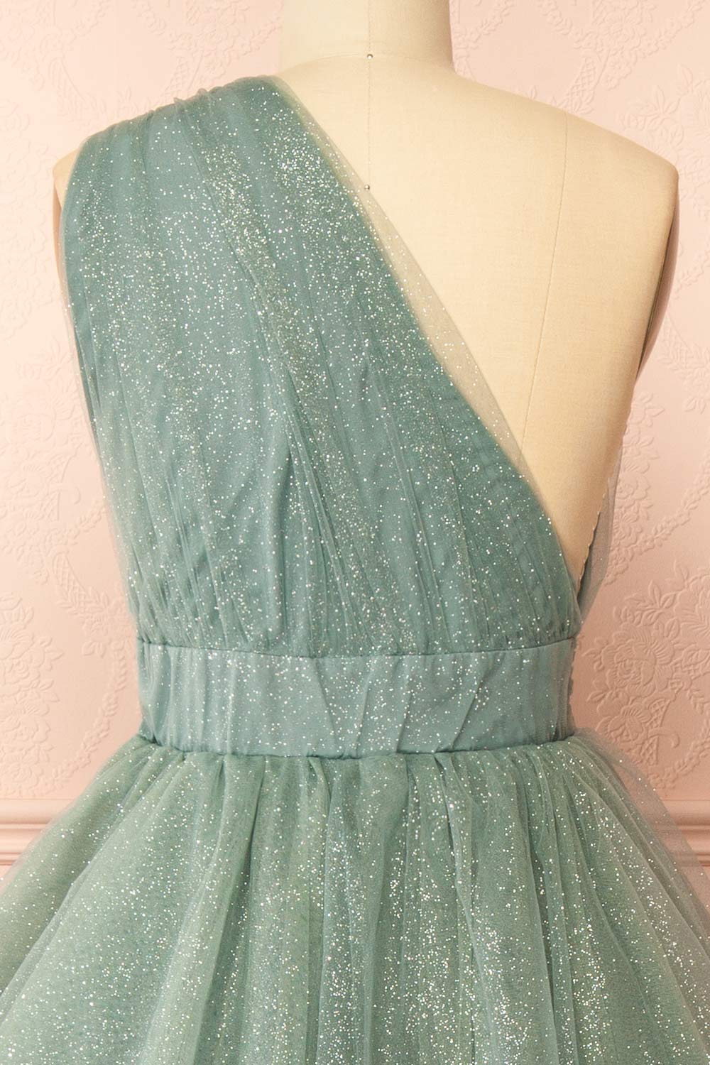 Cody Teal Maxi One Shoulder Dress with Glitters | Boutique 1861 back