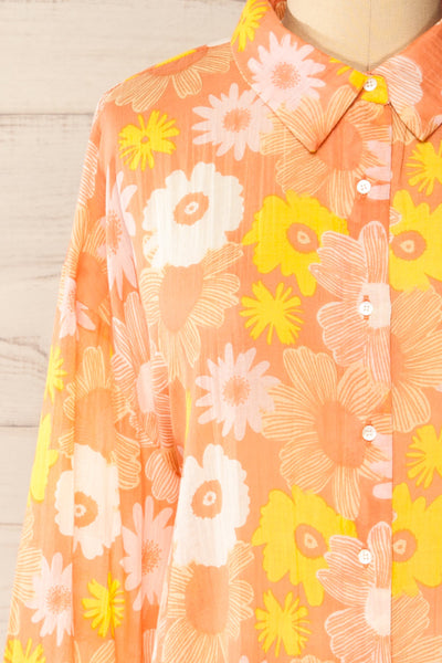 Coille Pink Floral Button-Up Shirt | La petite garçonne front close-up