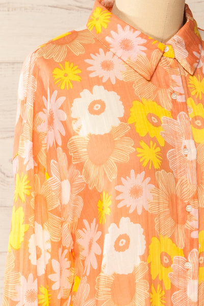 Coille Pink Floral Button-Up Shirt | La petite garçonne side close-up