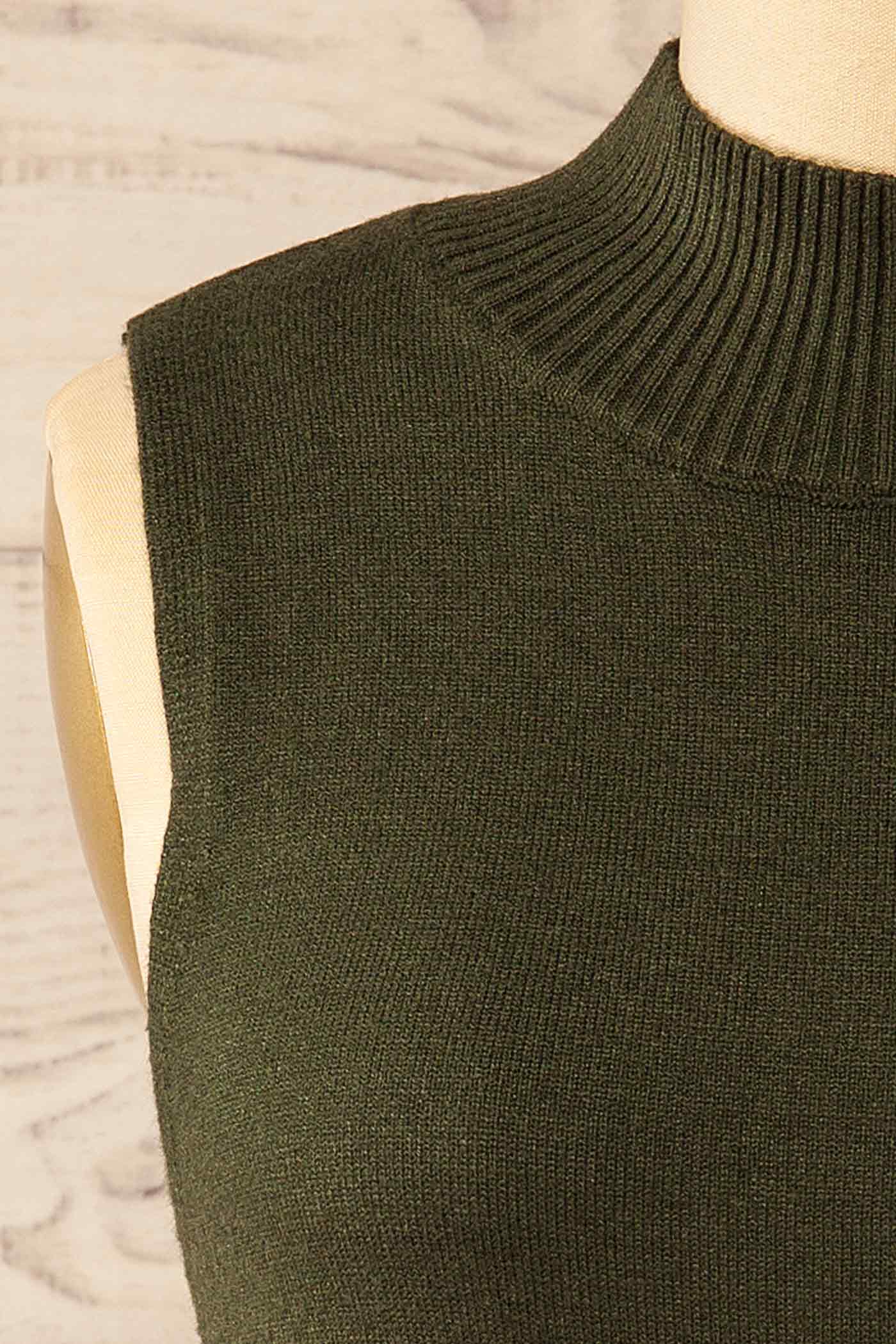 fabric view of Colbin Green Sleeveless Knit Top with Ribbed Hem at La petite garçonne