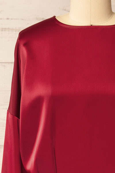 Combault Burgundy Silky Long Sleeved Dress | La petite garçonne front close-up