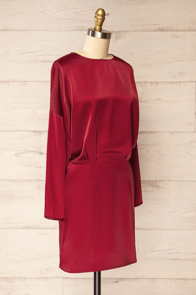 Combault Burgundy Silky Long Sleeved Dress | La petite garçonne side view