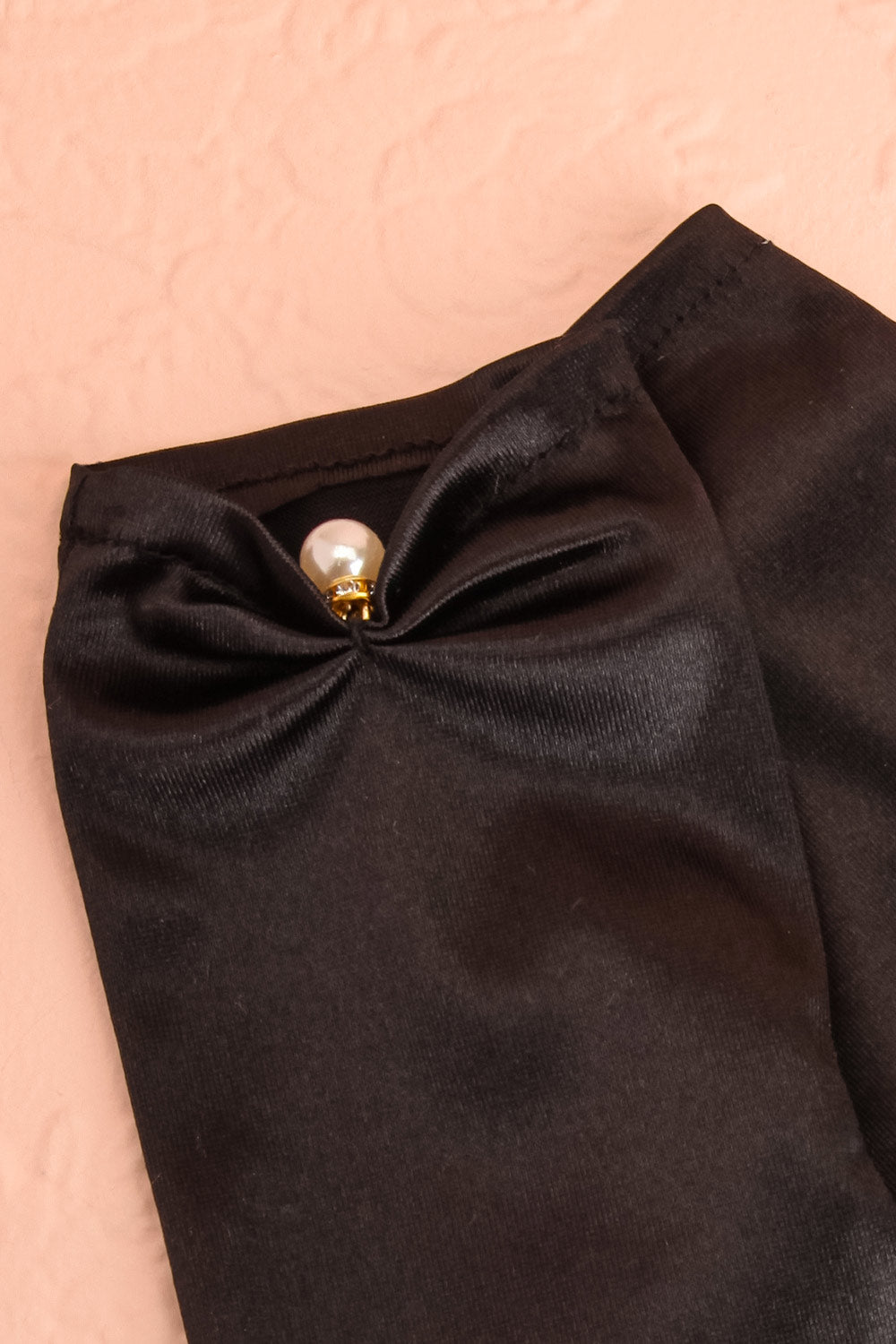 Compagne Black Satin Short Like Gloves with Pearls | Boudoir 1861 close-up