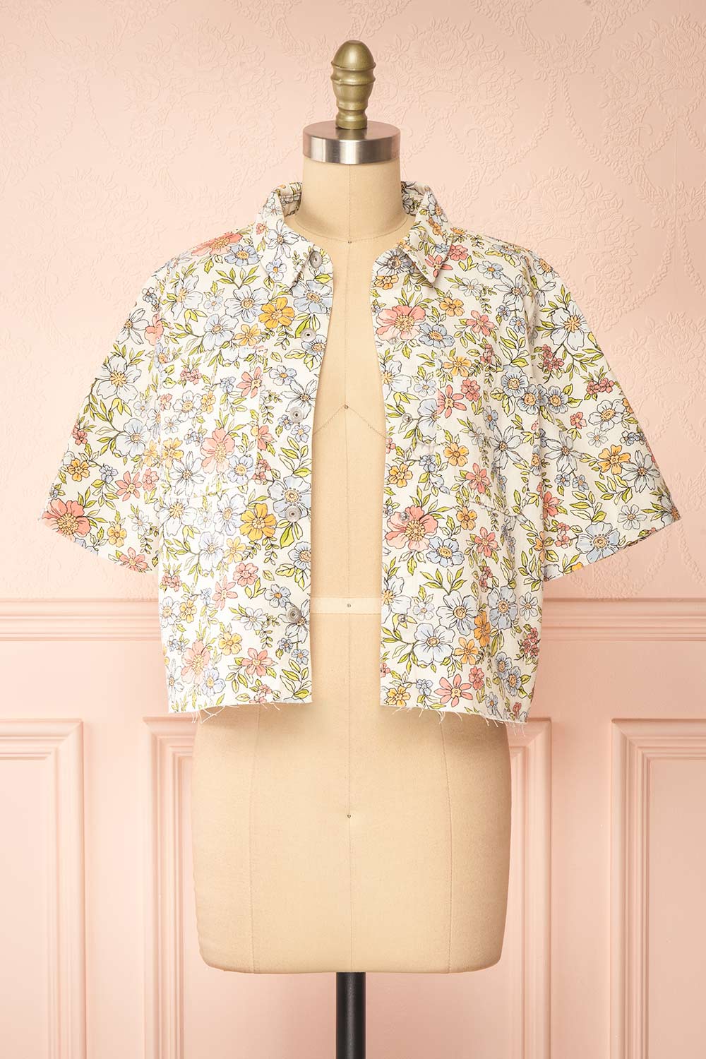 Connie Floral Denim Short-Sleeved Shirt | Boutique 1861 open view