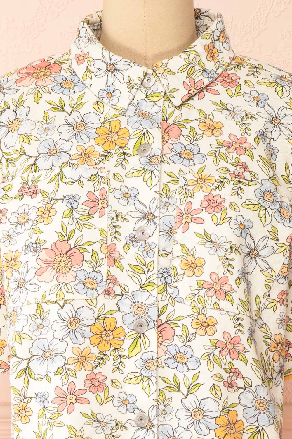 Connie Floral Denim Short-Sleeved Shirt | Boutique 1861 front
