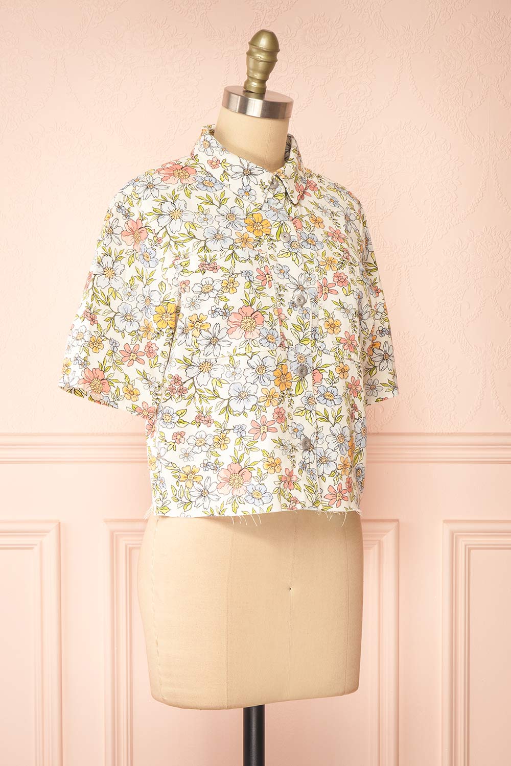 Connie Floral Denim Short-Sleeved Shirt | Boutique 1861 side view