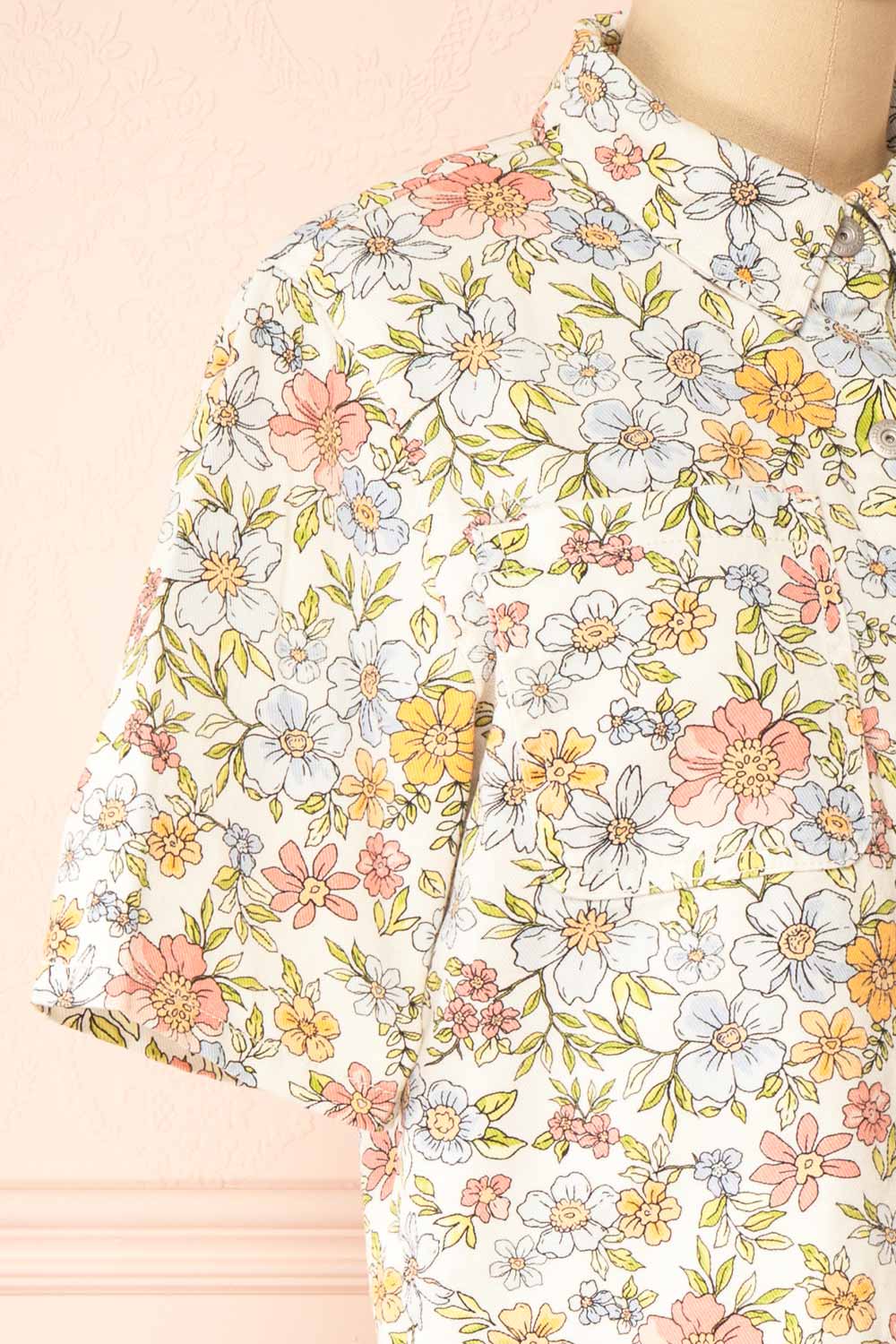 Connie Floral Denim Short-Sleeved Shirt | Boutique 1861 side